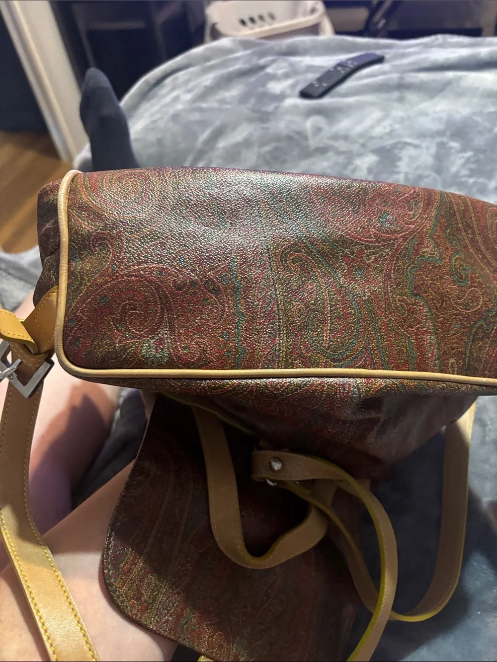 Etro Brown Paisley Drawstring Backpack with Tan Trim